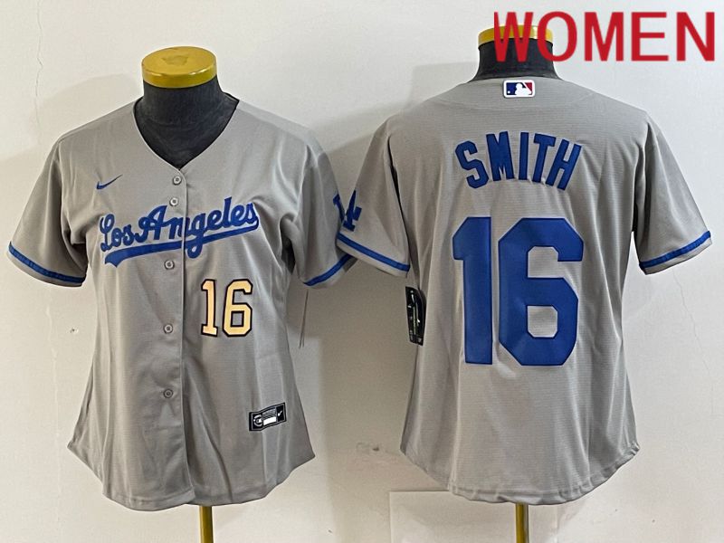 Women Los Angeles Dodgers #16 Smith Grey Game Nike 2024 MLB Jersey style 3->women mlb jersey->Women Jersey